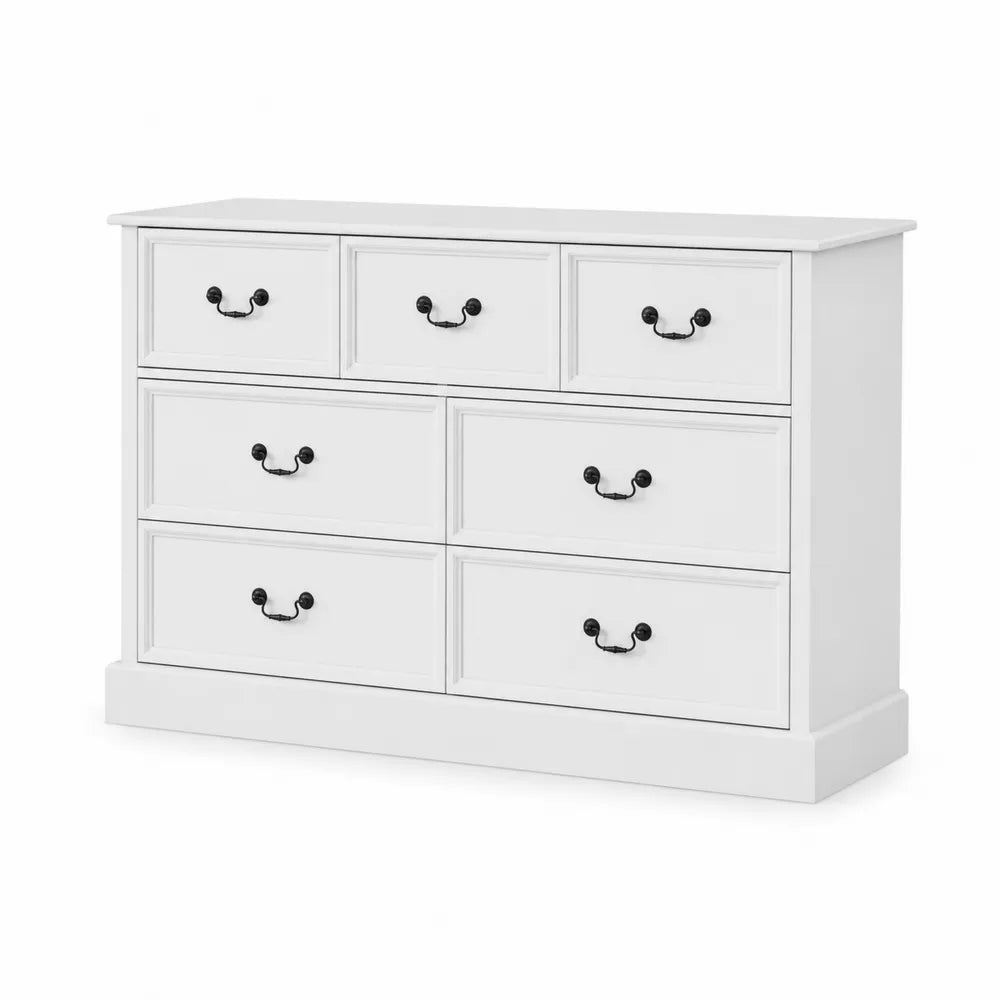 Wei?e Kommode mit 7 Schubladen aus Holz