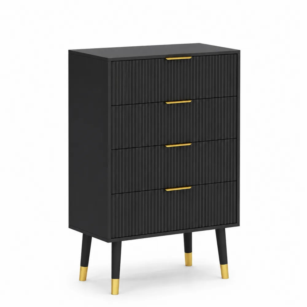 Kommode aus Holz mit vier Schubladen und goldenen Griff