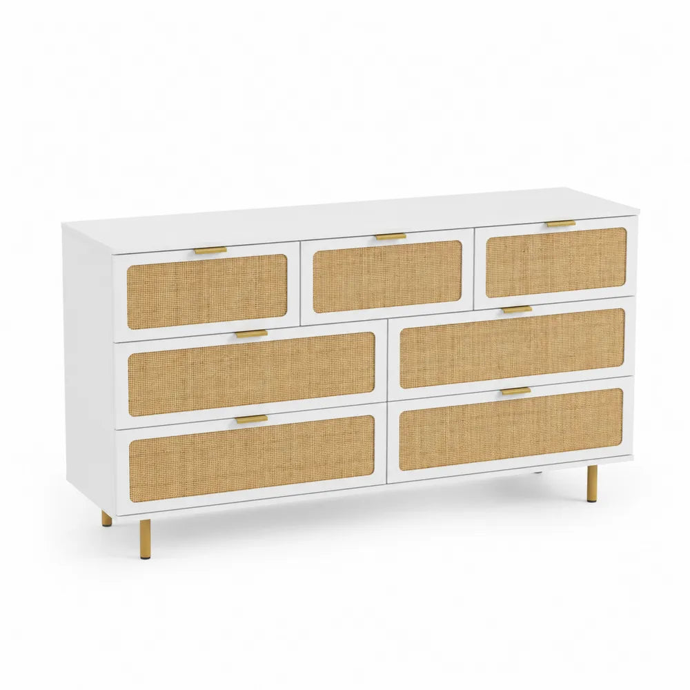 Kommode aus MDF und Rattan mit 8 Schubladen in Wei?